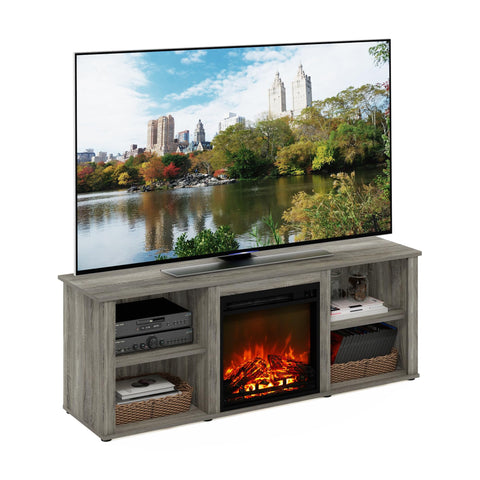 Furinno Classic 60 Inch TV Stand with Fireplace French Oak Grey