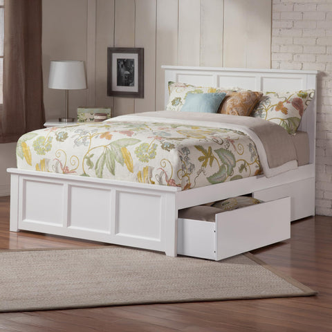 Atlantic Furniture AR8646112 Madison Platform Bed with Matching Foot Board and 2 Urban Bed Drawers, Queen, White