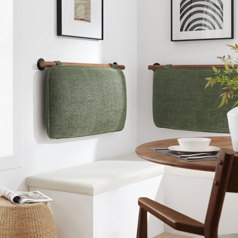 Modway Anela Chenille Upholstered Wall-Mounted Headboard Twin Size in Sage Walnut - Floating Padded Headboard with Wood Bar and Cushion for Twin Bed - Hanging Back Cushion for Bench
