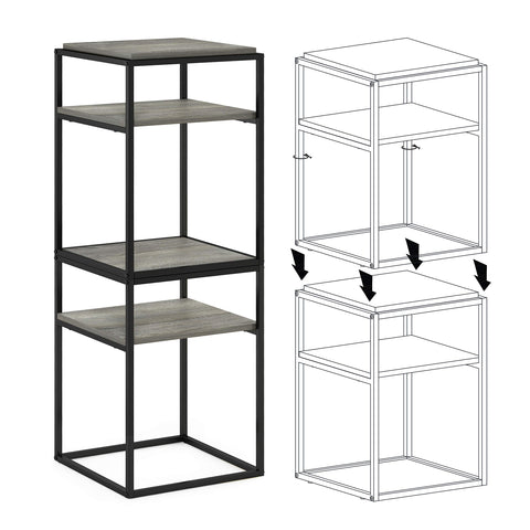 Furinno Simplistic End Side Night Stand/Bedside Table with Stainless Steel Tubes, Stackable Metal Frame, French Oak Grey