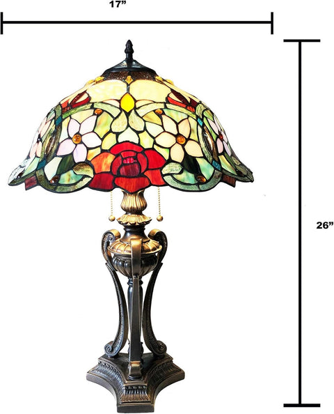 Benjara CH1T231RF17-TL2 Piper Tiffany-Style Floral Stained Glass Table Lamp 26" Height, Antique Bronze