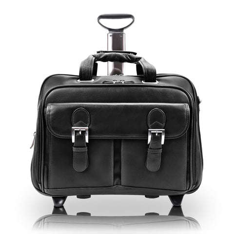 Siamod, VERNAZZA, CERESOLA, Napa Cashmere Leather, 15" Leather Checkpoint-Friendly Patented Detachable -Wheeled Laptop Briefcase, Black (46005)