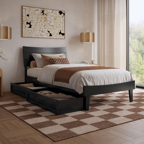 AFI, Phoenix Twin XL Wood Platform Bed with Storage Drawers, Black