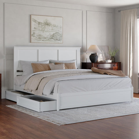 AFI, Felicity King Platform Bed with Panel Footboard & Storage Drawers, White