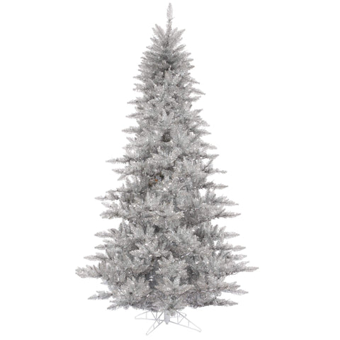 Vickerman 9' Silver Tinsel Fir Artificial Christmas Tree, Unlit - Faux Silver Christmas Tree - Seasonal Indoor Home Decor