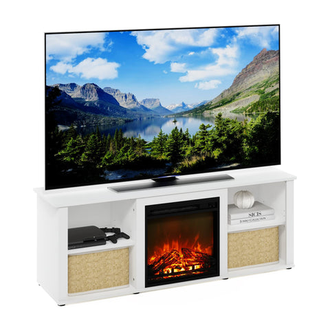 Furinno Classic 60 Inch TV Stand with Fireplace Solid White