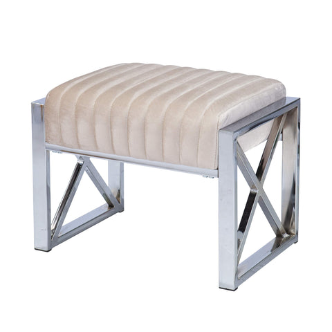 Ellison Velveteen Ottoman  Champagne w/ Chrome