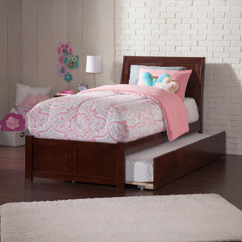 AFI Portland Twin XL Size Platform Bed with Footboard & Twin XL Trundle in Walnut