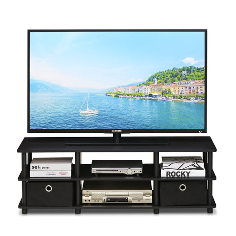 Furinno ECON TV Stand, 3-Tier Open Shelf Entertainment Center, TV Console with Storage Bins, Open Frame for Cable Management, Toolless Assembly, for Living Room, Bedroom, Espresso