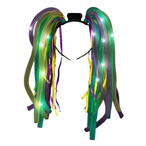blinkee Purple Gold and Green Mardi Gras LED Noodle Headband Flashing Dreads - 12 Bright White LEDs