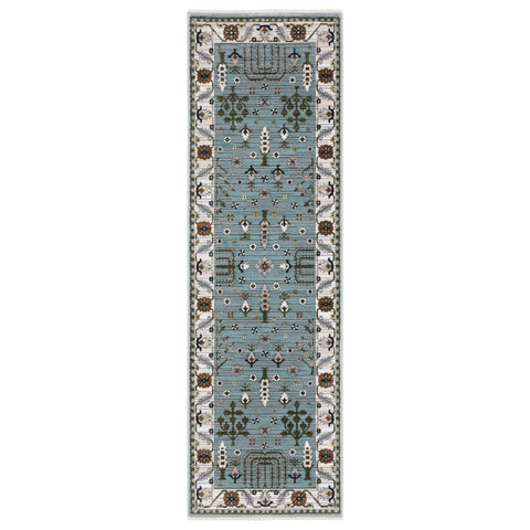 Oriental Weavers Keira Area Rug - KEI06-2'3" x 7'6" - in Pale Blue/Green - Vintage Inspired, Stain Resistant, Family and Pet Friendly, Entryway, Hallway Runner Rug