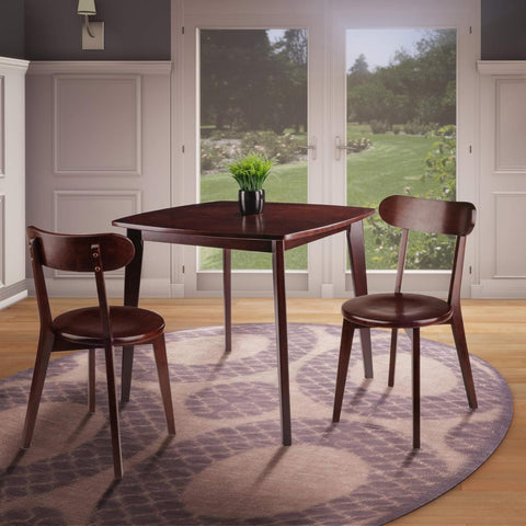 Oakestry Pauline 3-Piece Wood Dining Set, Walnut Finish Compact Table with Matching Chairs, Modern Space-Saving Kitchen & Dining Furniture, Sturdy Wooden Construction for Apartments & Small Homes