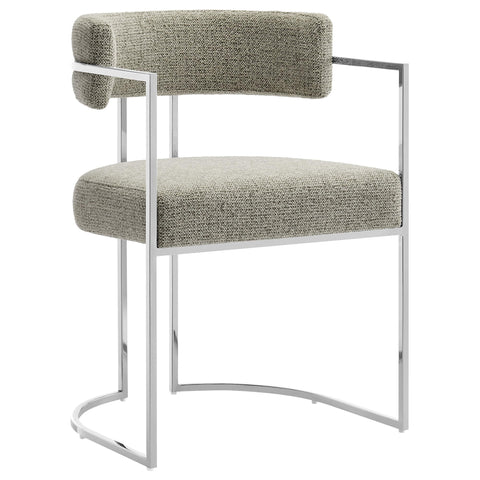 Modway Huron Modern Barrel Dining Chair with Sled Base in Silver Wheat – Upholstered Fabric Accent Chair with Open Curved Back