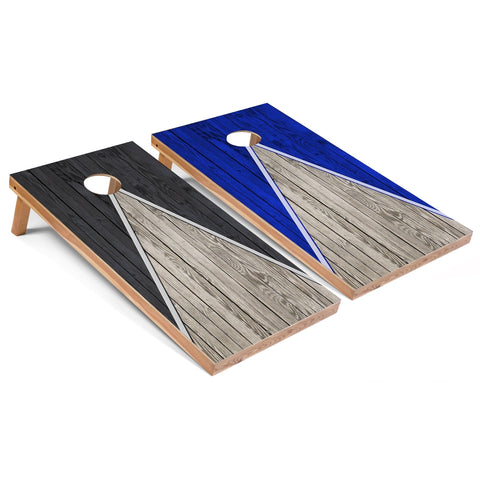 Skip's Garage Dark Grey and Royal Pyramid All-Weather Cornhole Boards - PVC - Include Edge Lights