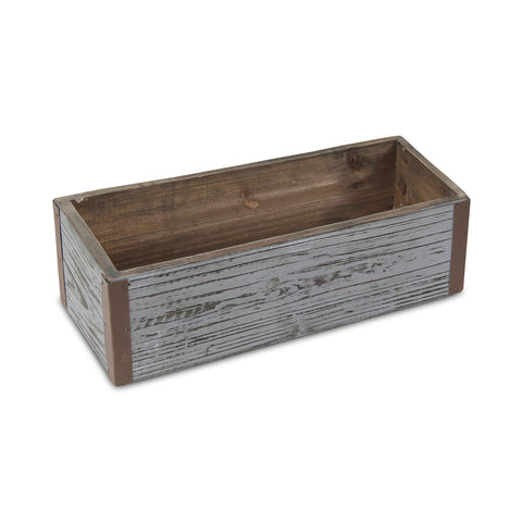 Cheungs Gray Wash Wooden Rectangular Metal Corner Accents Decorative Planter, 11.25" L x 4.5" W x 3.5" H