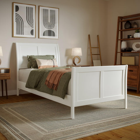 AFI, Valencia Twin XL Solid Wood Low Profile Sleigh Platform Bed with Matching Footboard, White