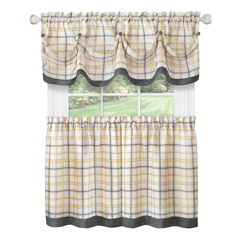 ACHIM Soft Valance Window Curtains - 58 Inch Width, 14 Inch Length - Tattersall (Grey) - Light Filtering Polyester Drapes for Bedroom Living & Dining Room Home Decor