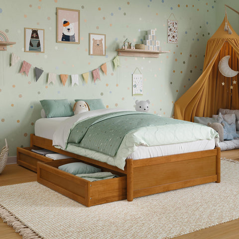 AFI, Barcelona Twin Panel Platform Bed with Storage Drawers, Light Toffee