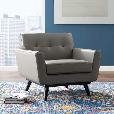 Modway EEI-3734-GRY Engage Top-Grain Leather Living Room Lounge Accent Armchair, Gray