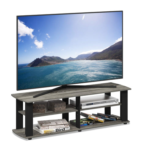 Furinno NELLY TV Stand, 3-Tier Entertainment Center with Open Shelves Storage, TV Console for TV up to 50 Inch, Soft Edges, for Living Room, Bedroom, French Oak