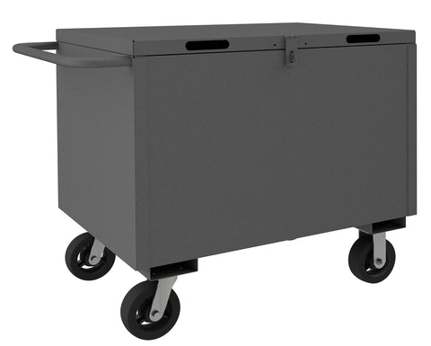 4 Sided Solid Box Truck With 6 Inch x 2 Inch Mold-On-Rubber Casters (2) Rigid And (2) Swivel Pad-Lockable Hinged Cover And Tubular Push Handle Gray