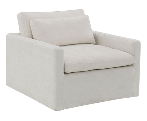 Acme Naveen Contemporary Fabric Upholstered Swivel Chair with Pillow in Ivory