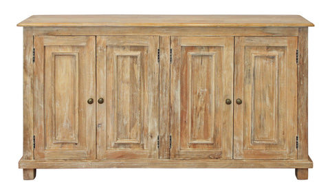 Bayside Jensen 4-Door Solid Wood Sideboard in Distressed Natural Finish