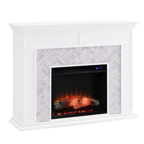 SEI Furniture Torlington Tiled Electric Fireplace, White, Gray Marble, 15" D x 50" W x 39" H