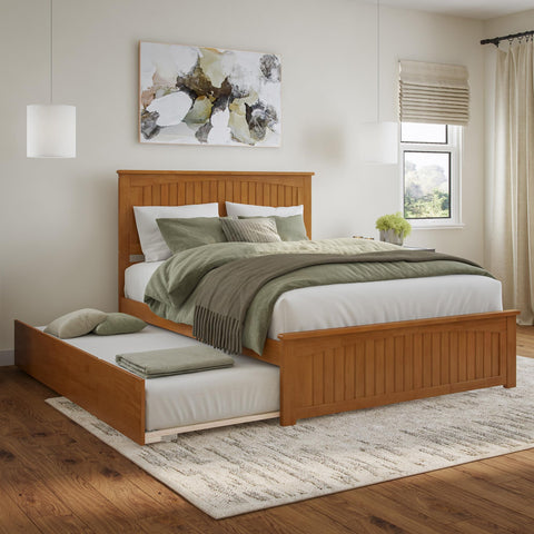 AFI, Nantucket Queen Platform Bed with Matching Footboard and Twin XL Trundle, Light Toffee