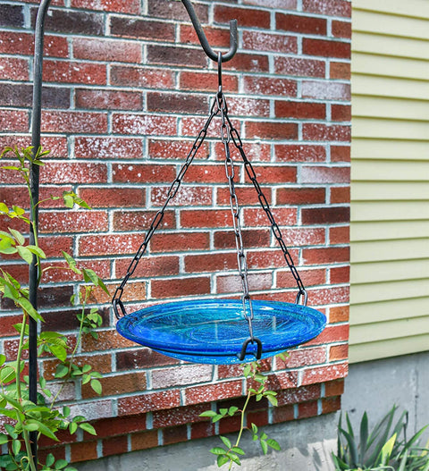 Oakestry Crackle Glass Hanging Birdbath, 14-in Bowl, Teal