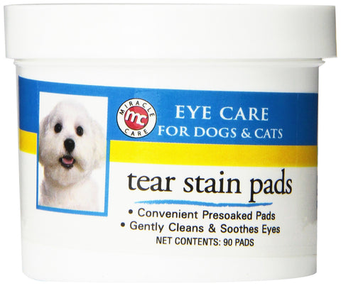 Miracle Care Tear Stain Pads, 90 Single Use Pre-Soaked Pads to Gently Clean and Soothe Dog and Cat Eyes, Non Stinging Formula to Improve Tear Stains and Remove Eye Debris