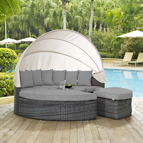Modway Summon Outdoor Patio Daybed with Canopy and Sunbrella Cushions in Canvas Gray