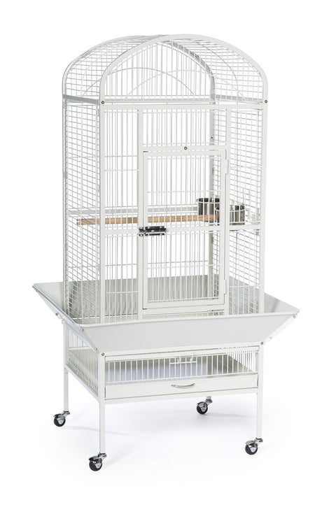 Prevue Pet Products Large Dome Top Bird Cage - Medium Steel Cage with Casters, Dual Locks, Seed Guards, and Perches, Ideal for Cockatiels, Conures, and Similarly Sized Birds - Chalk White
