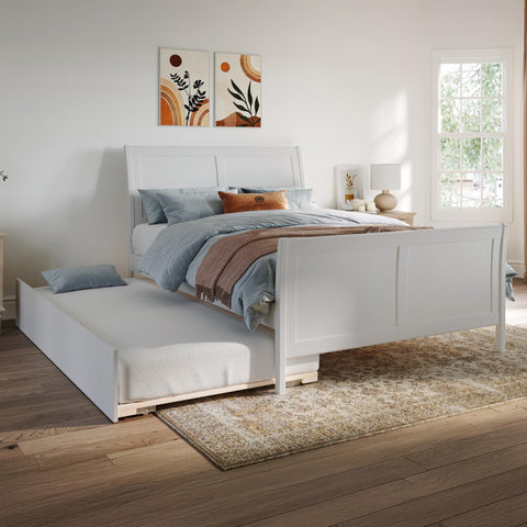 AFI, Portland Full Platform Bed with Matching Footboard with Twin Trundle, White