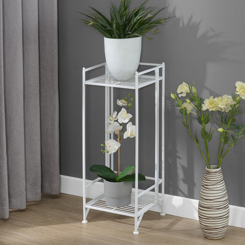 Convenience Concepts Xtra Storage Plant Stand - 2-Tier Tall Folding Metal Shelving Organizer Stand, Modern Stands for Storage and Display in Living Room, Bathroom, Office, Kitchen, Garage, Black