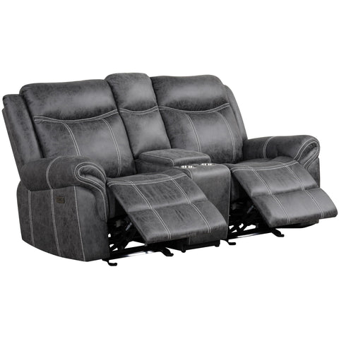 Zubaida Power Motion Loveseat w/USB Port Dark Gray Polish Microfiber