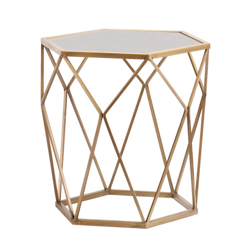 SEI Furniture Joelle Geometric Accent Table, Soft Gold Frame with Antique Mirror Top