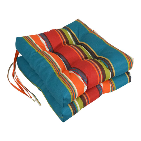 Blazing Needles Spun Polyester Patterned Outdoor Square Tufted Chair Cushions Set, Set of 2, 16", Westport Teal