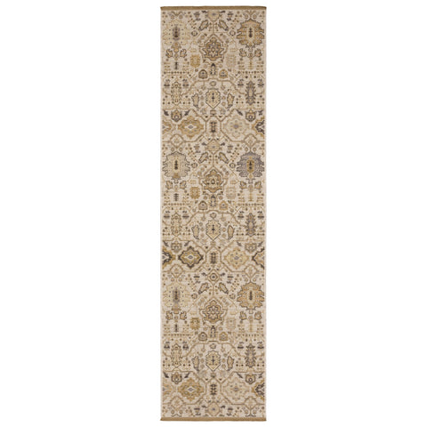 Oriental Weavers Acacia Machine Woven Area Rug - ACA11-2'6" x 10' - in Beige/Gold - Casual Style Hallway, Entryway, Kitchen, Bathroom Rug