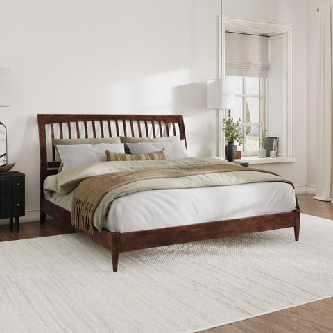 AFI, Orleans King Solid Wood Low Profile Sleigh Platform Bed, Walnut