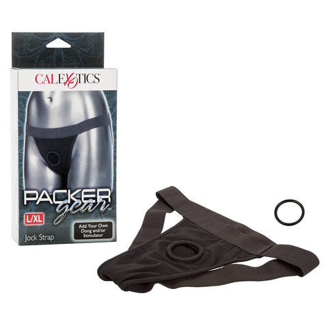 CalExotics Packer Gear Black Jock Strap Harness – Adult Sex Toy Strap On Dong Packer Probes for Couples - L / XL