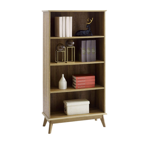 Caffoz Newport Series Wooden Tall Modern 5 Tier Bookcase Book Shelf Media Storage Organizer | Sturdy and Stylish | Easy Assembly | Golden Oak Wood Look Accent Living Room Home Office Furniture