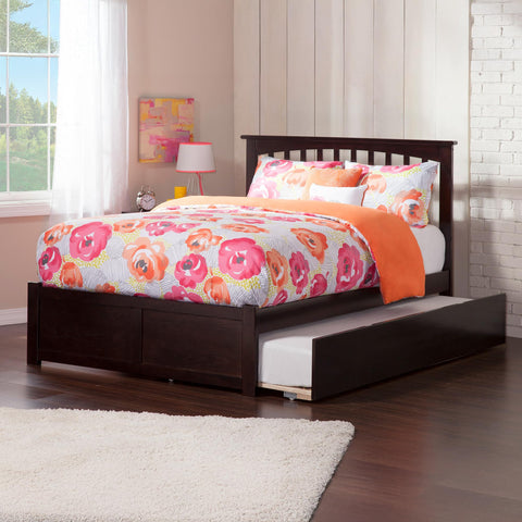 AFI, Mission Queen Platform Bed with Footboard & Twin XL Trundle, Espresso