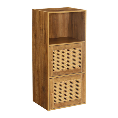 Convenience Concepts Xtra Storage Boho Weave 2 Door Cabinet 16.5" - Modern Storage Organizer with Shelf, 2 Cabinet Doors, for Living Room, Bathroom, Office, Den, Brown Autumn Haze/Beige Barley