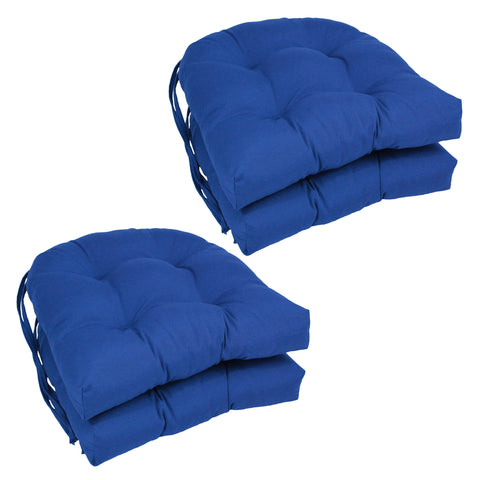 Blazing Needles Solid Twill U-Shaped Tufted Chair Cushions (Set of 4), 16", Royal Blue