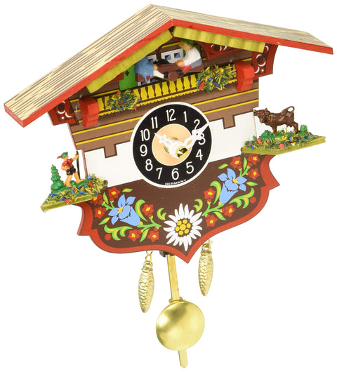 Alexander Taron 0143KQP Engstler Battery-Operated Clock-Mini Size with Music/Chimes-5" H x 5.75" W x 2.5" D, Brown