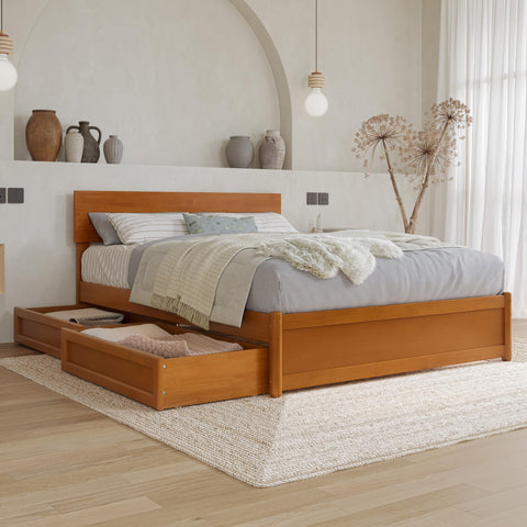 AFI, Wesley Full Platform Bed with Panel Footboard & Storage Drawers, Light Toffee