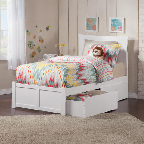 AFI, Metro Twin XL Platform Bed with Footboard, Storage Drawers, and Attachable USB Charger, White