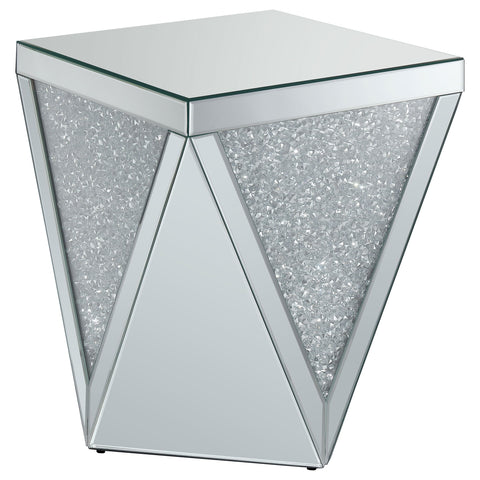 Coaster Home Furnishings - Amore - Square Mirrored Acrylic Crystal End Table with Diamond-Shaped Design, Glittery Material and Mirrored Frame - Living Room - 19-Inch - Silver - 722507