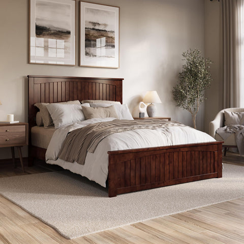 AFI Naples Queen Solid Wood Low Profile Platform Bed with Matching Footboard in Walnut